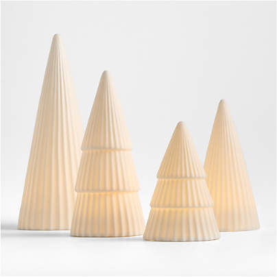 LED White Porcelain Christmas Trees, Set of 4