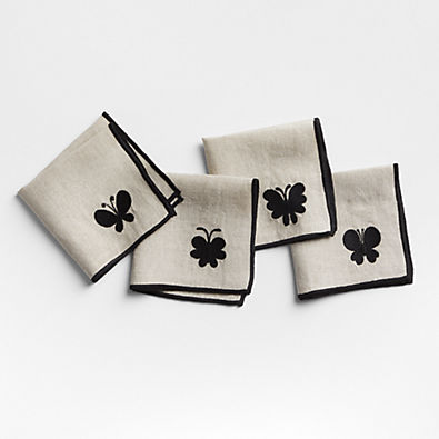 View Embroidered Butterfly Botanicals Cocktail Napkins by Lucia Eames™, Set of 4 details