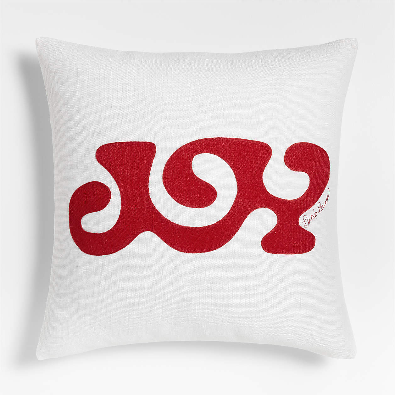 "Joy" 23"x23" Embroidered Linen Throw Pillow Cover by Lucia Eames