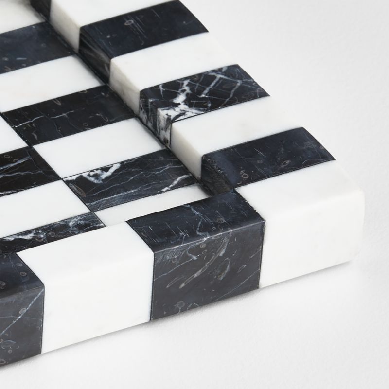 Black and White Marble Decorative Checkered Tray by Leanne Ford