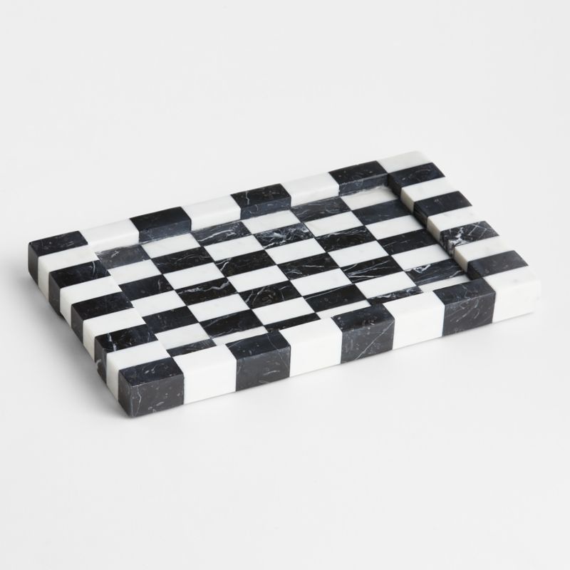 Black and White Marble Decorative Checkered Tray by Leanne Ford