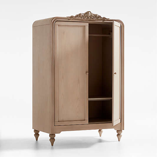 Lennox Carved Natural Wood Kids Armoire by Leanne Ford