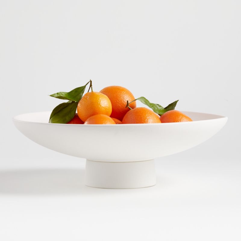 Large White Footed Fruit Bowl or Table Centerpiece Bowl in ceramic