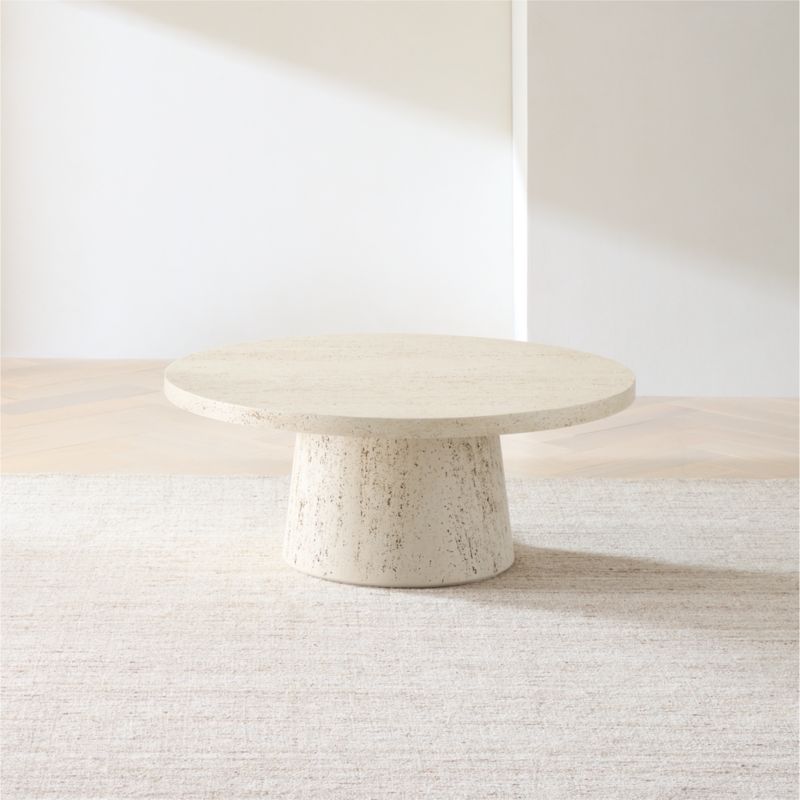 Willy Faux Travertine Resin 44" Round Pedestal Coffee Table by Leanne Ford - image 11 of 14