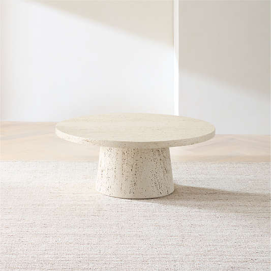 Willy Faux Travertine Resin 44" Round Pedestal Coffee Table by Leanne Ford