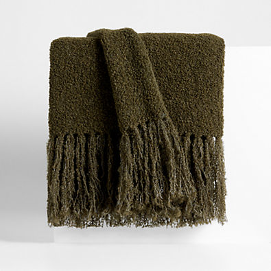 View Brushed Alpaca Fringe 70"x50" Oregano Green Throw Blanket by Laura Kim details
