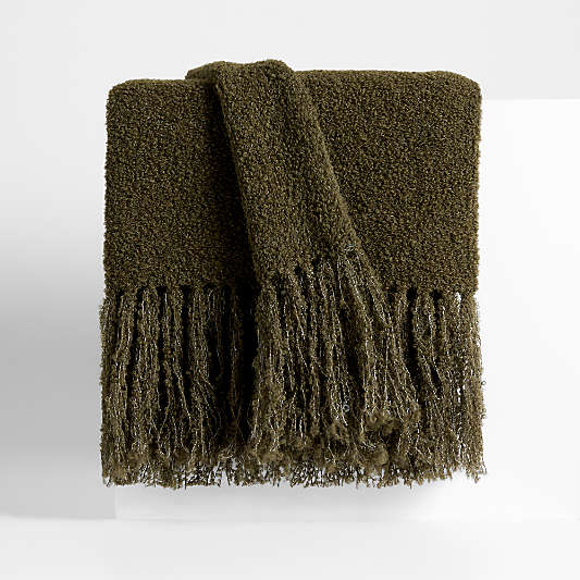 Brushed Alpaca Fringe 70"x50" Oregano Green Throw Blanket by Laura Kim