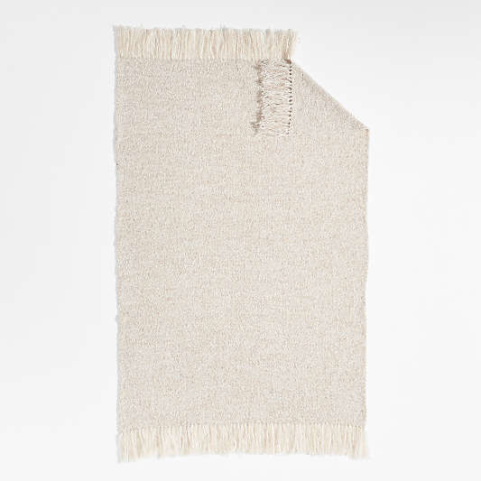 Brushed Alpaca Fringe 70"x50" Alba Ivory Throw Blanket by Laura Kim