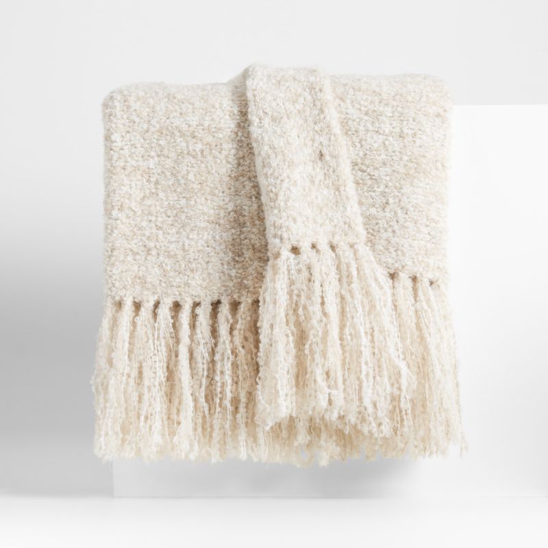 Brushed Alpaca Fringe 70"x50" Alba Ivory Throw Blanket by Laura Kim - image 0 of 5