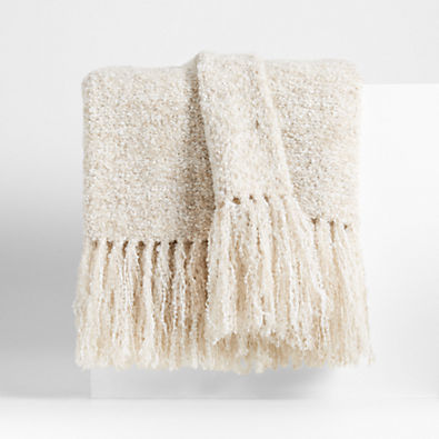 View Brushed Alpaca Fringe 70"x50" Alba Ivory Throw Blanket by Laura Kim details