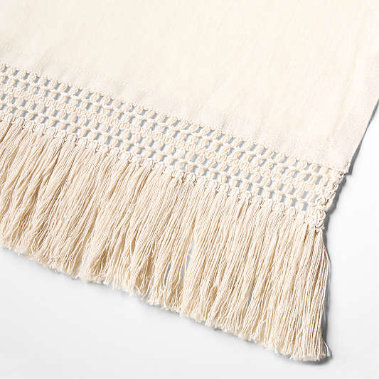 Fringe Trim 18" Natural Linen Table Runner by Laura Kim