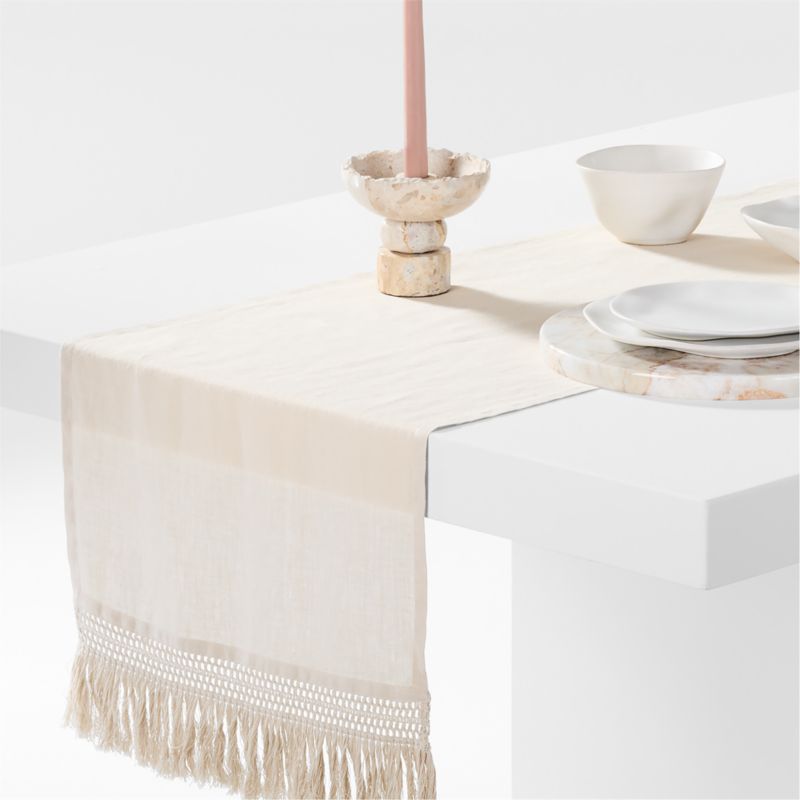 Fringe Trim 18" Natural Linen Table Runner by Laura Kim - image 0 of 4