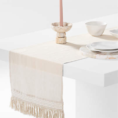 Fringe Trim 18" Natural Linen Table Runner by Laura Kim