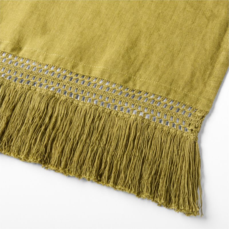 Fringe Trim 18" Oregano Green Linen Table Runner by Laura Kim - image 2 of 3