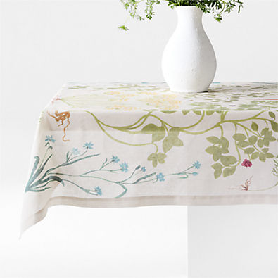 View Laura's Garden Bouquet 60" x 120" EUROPEAN FLAX ™-Certified Linen Tablecloth by Laura Kim details