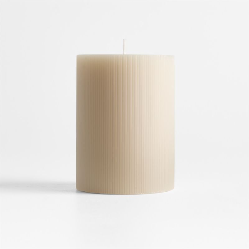 Off White Ribbed Pillar Candle 3"x4" by Laura Kim
