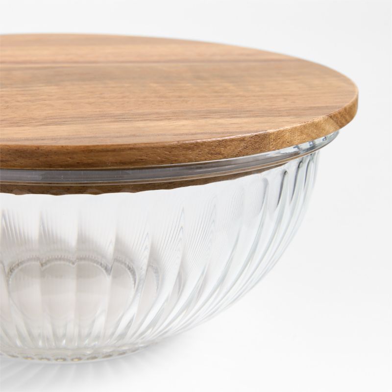 Plisse Fluted Glass Bowl with Acacia Lid by Laura Kim