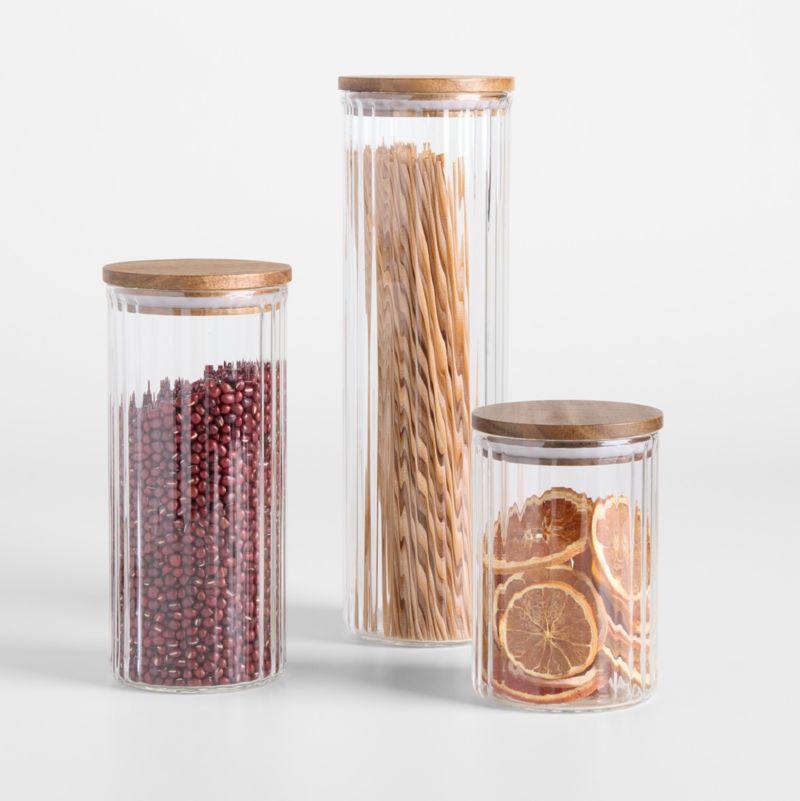 Plisse Glass Canister with Wood Lid by Laura Kim