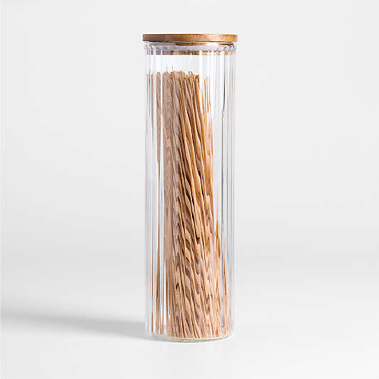 Large Plisse Glass Canister with Wood Lid by Laura Kim