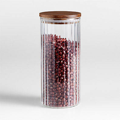 View Medium Plisse Glass Canister with Wood Lid by Laura Kim details