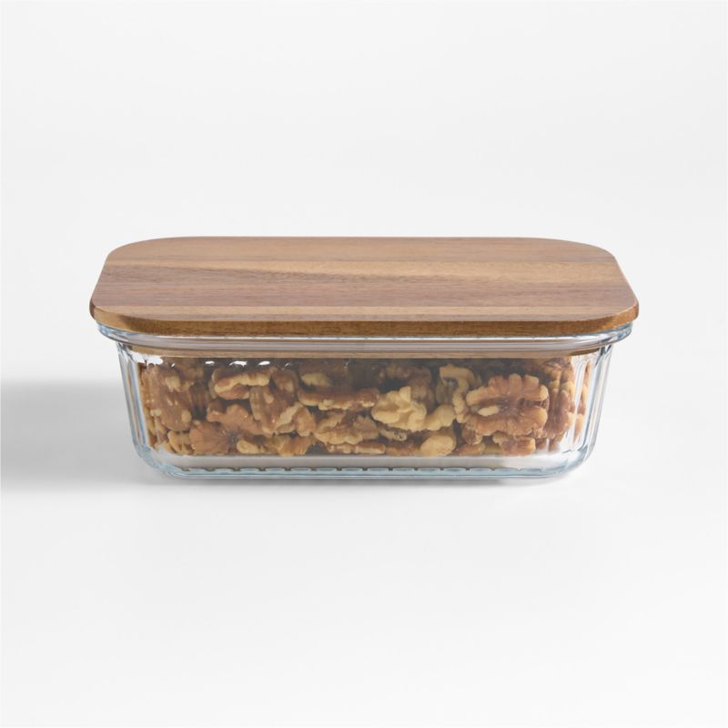 Large Plisse Glass Rectangular Storage Container with Wood Lid by Laura Kim - image 0 of 6