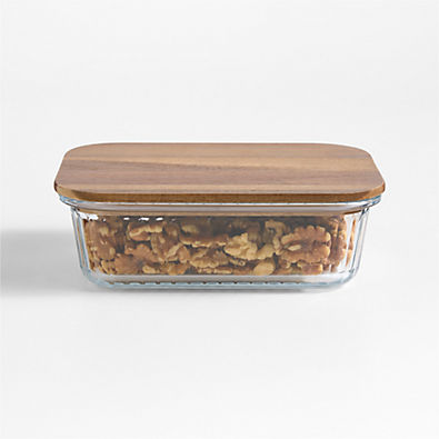 View Large Plisse Glass Rectangular Storage Container with Wood Lid by Laura Kim details