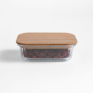 View Medium Plisse Glass Rectangular Storage Container with Wood Lid by Laura Kim details