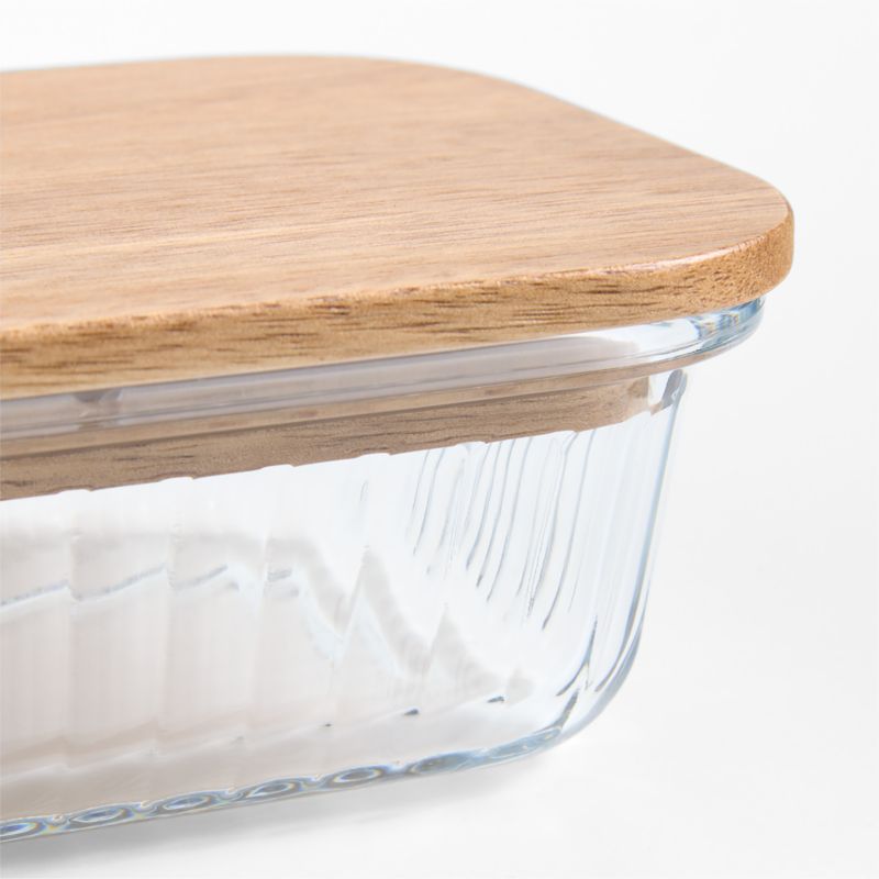 Plisse Glass Rectangular Storage Container with Wood Lid by Laura Kim