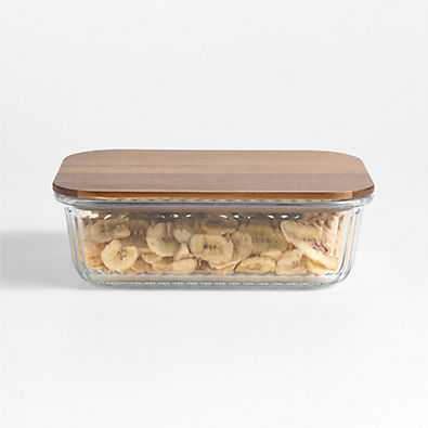 View Extra-Large Plisse Glass Rectangular Storage Container with Wood Lid by Laura Kim details
