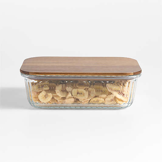 Extra-Large Plisse Glass Rectangular Storage Container with Wood Lid by Laura Kim