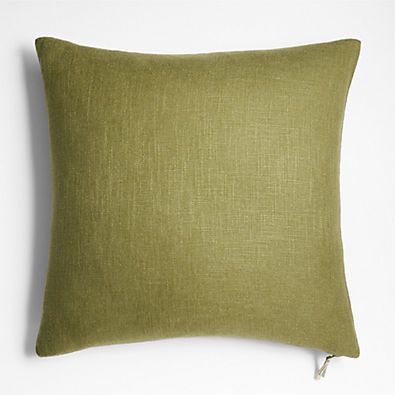 View Slub Linen 23"x23" Oregano Green Throw Pillow Cover by Laura Kim details