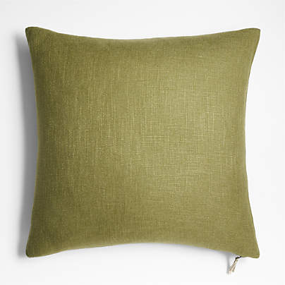 Slub Linen 23"x23" Oregano Green Throw Pillow with Feather Insert by Laura Kim