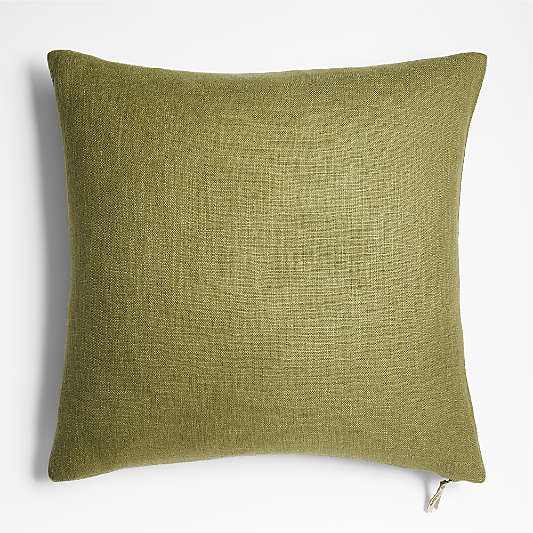 Slub Linen 23"x23" Oregano Green Throw Pillow Cover by Laura Kim