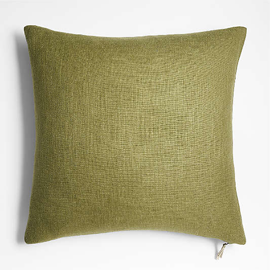 Slub Linen 23"x23" Oregano Green Throw Pillow with Feather Insert by Laura Kim