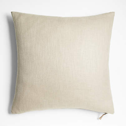 Slub Linen 23"x23" Pumila Taupe Throw Pillow with Feather Insert by Laura Kim