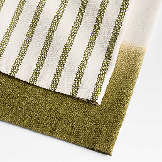 Dipped in Spinach and Striped Organic Cotton Kitchen Towels, Set of 2 by Laura Kim