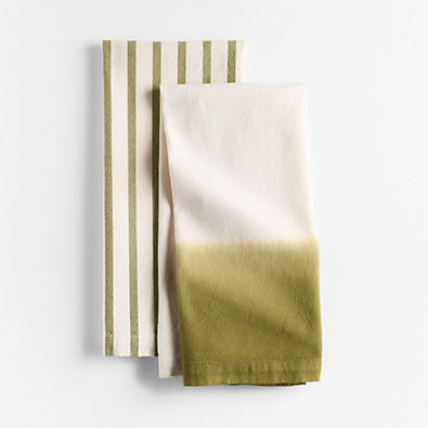 View Dipped in Spinach and Striped Organic Cotton Kitchen Towels, Set of 2 by Laura Kim details