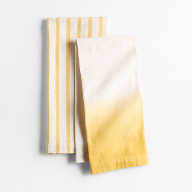 View Dipped in Turmeric and Striped Organic Cotton Kitchen Towels, Set of 2 by Laura Kim details