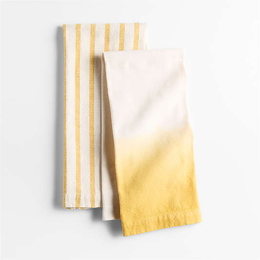 Dipped in Turmeric and Striped Organic Cotton Kitchen Towels, Set of 2 by Laura Kim