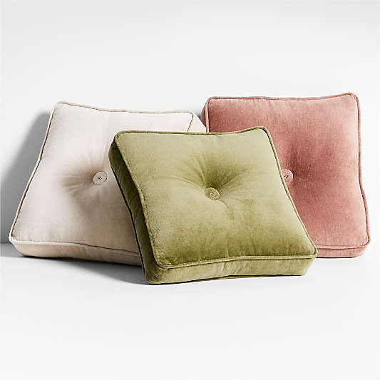 Velvet Linen 14x14 Oregano Green Gusset Throw Pillow by Laura Kim