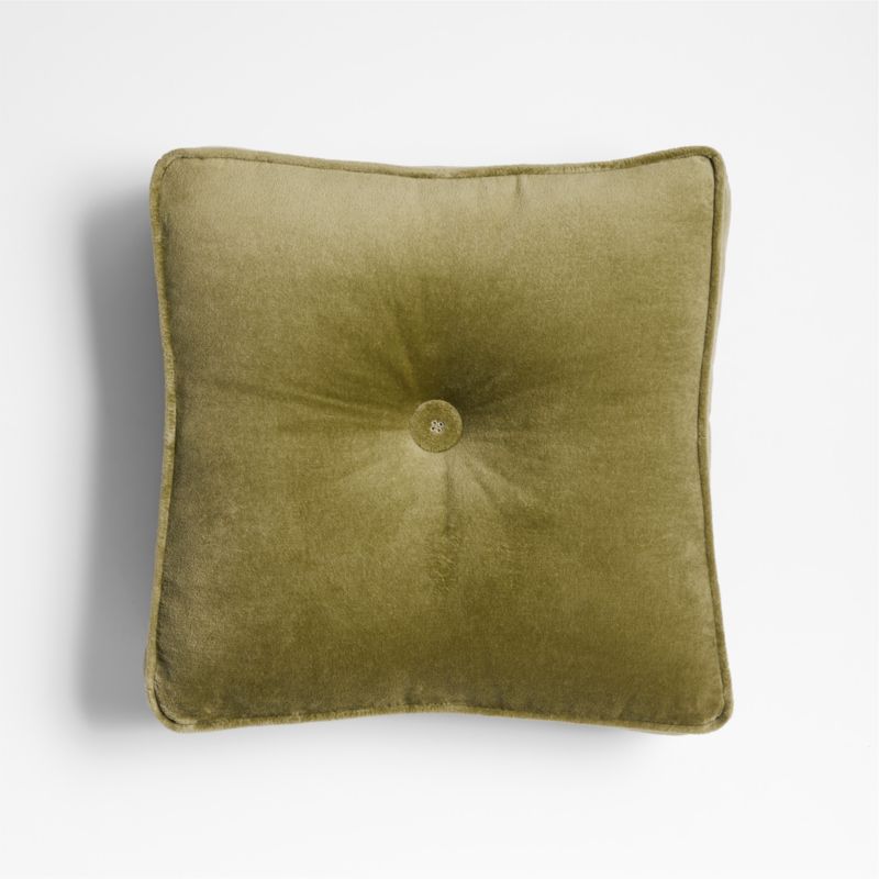 Velvet Linen 14"x14" Oregano Green Gusset Throw Pillow by Laura Kim