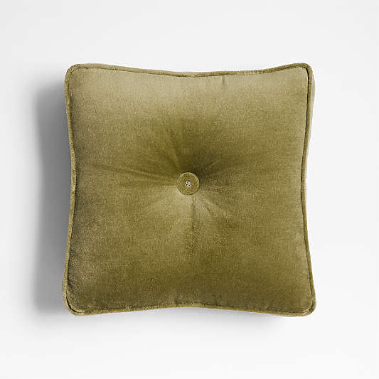 Velvet Linen 14x14 Oregano Green Gusset Throw Pillow by Laura Kim