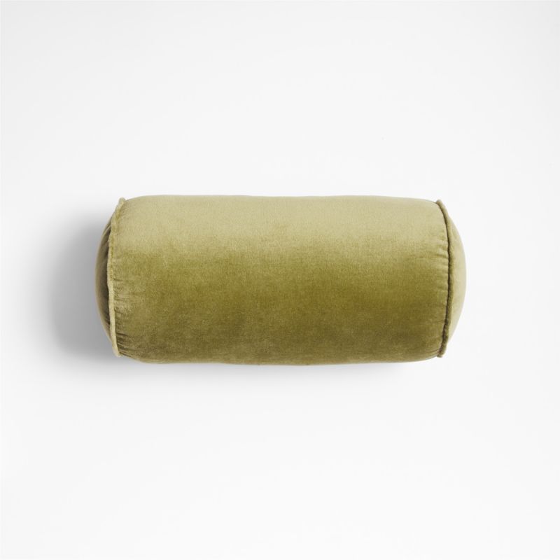 Velvet Linen 16"x8" Oregano Green Bolster Throw Pillow by Laura Kim