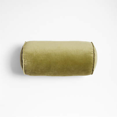 Velvet Linen 16x8 Oregano Green Bolster Throw Pillow by Laura Kim