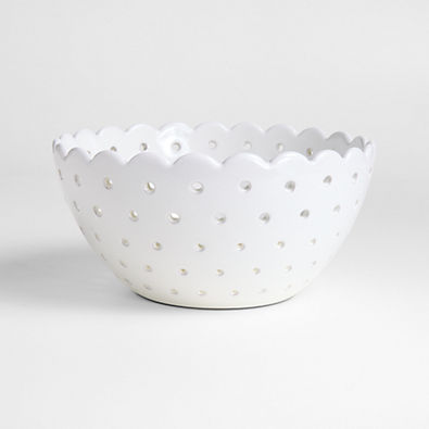 View Large White Scallop Eyelet Stoneware Colander by Laura Kim details