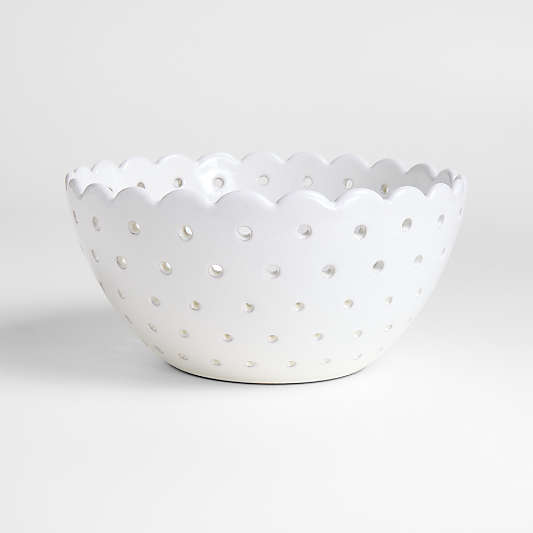 Large White Scallop Eyelet Stoneware Colander by Laura Kim