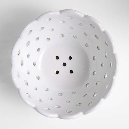 Small White Scallop Eyelet Stoneware Colander by Laura Kim