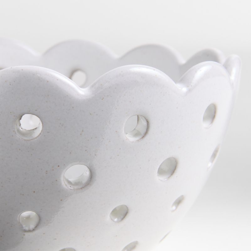 White Scallop Eyelet Stoneware Colander by Laura Kim