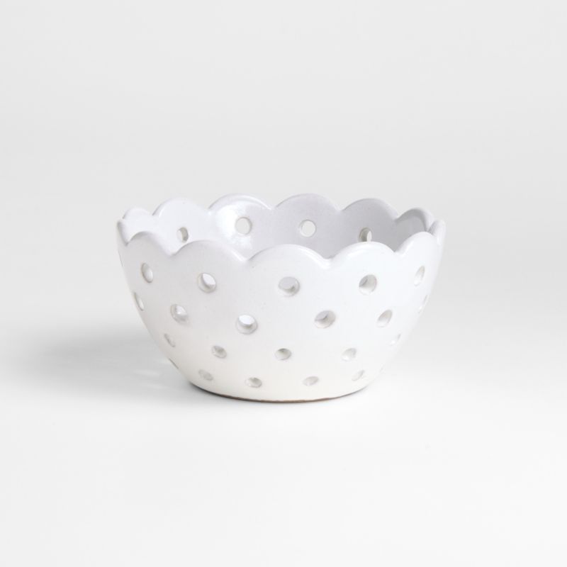 White Scallop Eyelet Stoneware Colander by Laura Kim