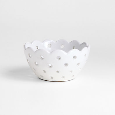 View Small White Scallop Eyelet Stoneware Colander by Laura Kim details